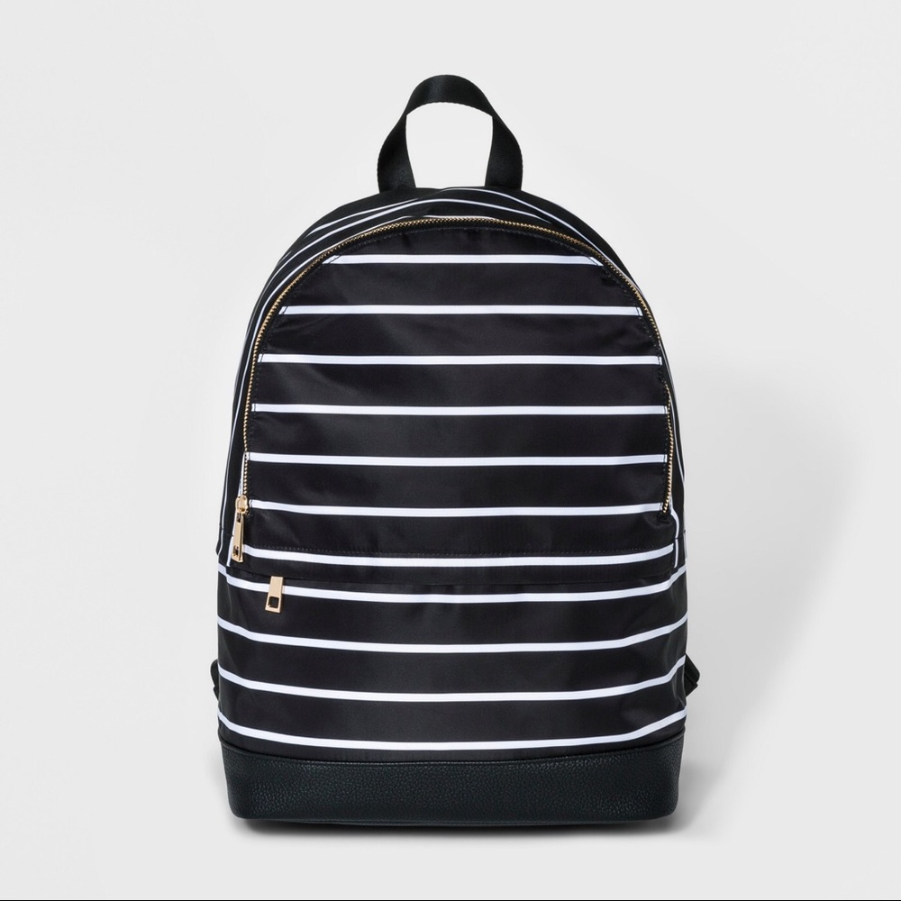 Black & White Striped Nylon Dome Backpack